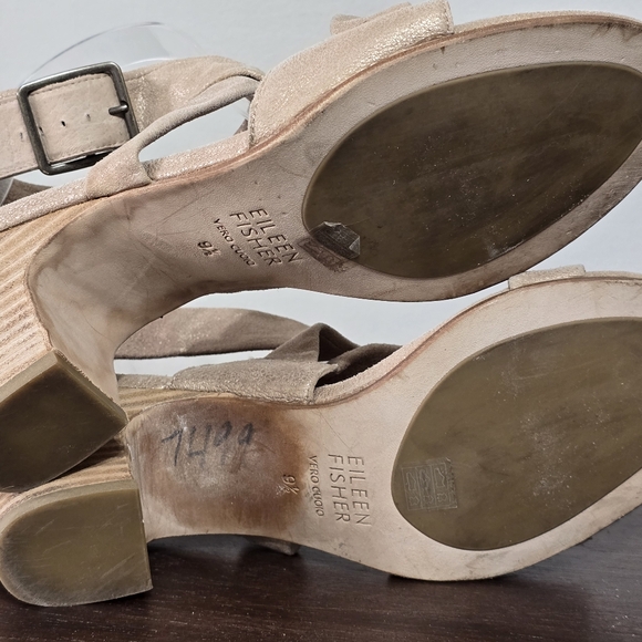 Eileen Fisher Patsy Beige Metallic Leather Sandals Women's Size 9.5 - Picture 13 of 15